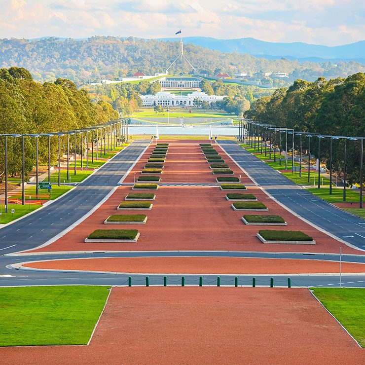 Parliament House, Canberra, ACT, Australia from the Australian War Memorial